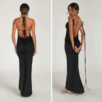 ABYOVRT Women Sexy Backless Dress Bodycon Sleeveless Open Back Maxi Dress Going Out Elegant Party Cocktail Long Dress