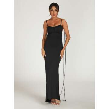 ABYOVRT Women Sexy Backless Dress Bodycon Sleeveless Open Back Maxi Dress Going Out Elegant Party Cocktail Long Dress