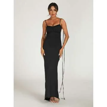 ABYOVRT Women Sexy Backless Dress Bodycon Sleeveless Open Back Maxi Dress Going Out Elegant Party Cocktail Long Dress