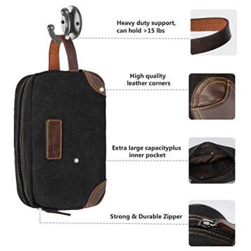 emissary Men's Toiletry Bag, Leather and Canvas Travel Toiletry Bag, Dopp Kit for Men, Travel Bathro...