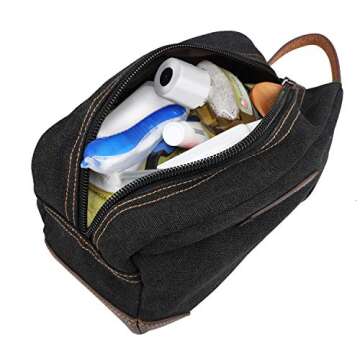 emissary Men's Toiletry Bag, Leather and Canvas Travel Toiletry Bag, Dopp Kit for Men, Travel Bathroom Bag Men's Shaving Kit, Travel Kit Small Bags for Men, Shaving Bag for Travel Accessories (Black)