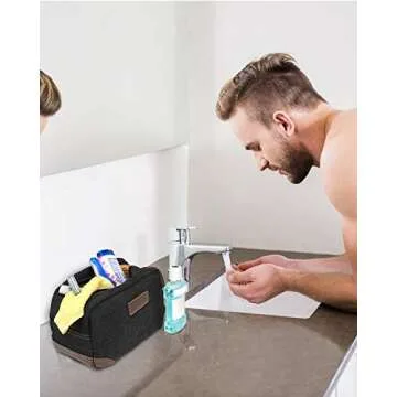 emissary Men's Toiletry Bag, Leather and Canvas Travel Toiletry Bag, Dopp Kit for Men, Travel Bathroom Bag Men's Shaving Kit, Travel Kit Small Bags for Men, Shaving Bag for Travel Accessories (Black)