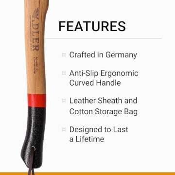 Adler - The Yankee, 15", German Forged, All-Purpose Wilderness Camping Hatchet & Kindling Splitting, Anti-Slip Wood Handle (Red Stripe)