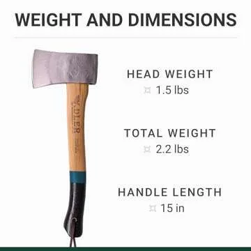 Adler - The Yankee, 15", German Forged, All-Purpose Wilderness Camping Hatchet & Kindling Splitting, Anti-Slip Wood Handle (Red Stripe)