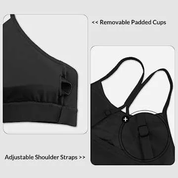 BALEAF Women's Modest Bikini Swim Top Bra Full Coverage Push Up Swimsuit Tops Adjustable Straps Sports Athletic Black S