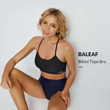 BALEAF Women's Modest Bikini Swim Top Bra Full Coverage Push Up Swimsuit Tops Adjustable Straps Sports Athletic Black S