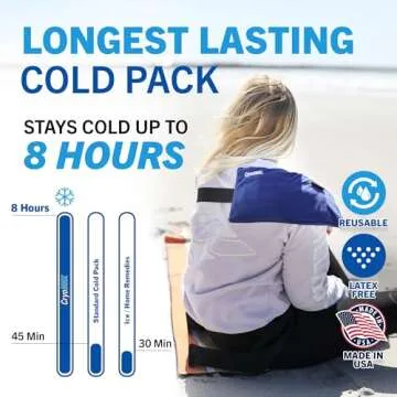 Cryo-Max Cold Pack, 8 Hour Reusable Cold Therapy Ice Pack for Elbows, Knees, Neck + More, Medium, 6" x 12" (1 Count)