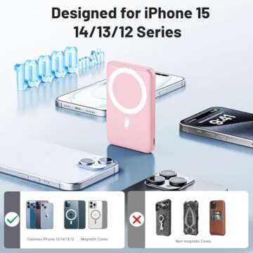 AOGUERBE for Magsafe Battery Pack, 10000mAh Magnetic Power Bank with (22.5W) USB-C Fast Charging, Wireless Mag-Safe Portable Charger with LED Display & Foldable Stand for iPhone 16/15/14/13/12 Series