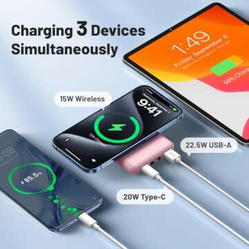 AOGUERBE for Magsafe Battery Pack, 10000mAh Magnetic Power Bank with (22.5W) USB-C Fast Charging, Wireless Mag-Safe Portable Charger with LED Display & Foldable Stand for iPhone 16/15/14/13/12 Series