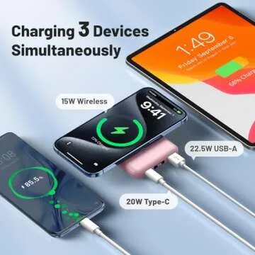 AOGUERBE for Magsafe Battery Pack, 10000mAh Magnetic Power Bank with (22.5W) USB-C Fast Charging, Wireless Mag-Safe Portable Charger with LED Display & Foldable Stand for iPhone 16/15/14/13/12 Series