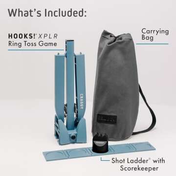 Craggy Games Ring Toss & Shot Ladder Game Hooks XPLR - Portable Aluminum Hook and Ring for Indoor/Outdoor Games - Family Game Night, Party Games, Travel, Multiplayer Kids and Adults