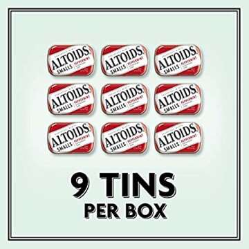 ALTOIDS Smalls Peppermint Breath Mints Sugar Free Hard Candy Bulk, 0.37 oz Tins (Pack of 9)