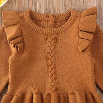 Newborn Baby Girl Boy Knit Sweater Romper Neutral One Piece Bodysuit Pullover Fall Winter Clothes (Y3 Ruffle Brown, 12-18M)