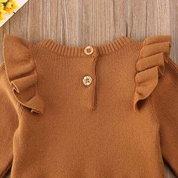 Newborn Baby Girl Boy Knit Sweater Romper Neutral One Piece Bodysuit Pullover Fall Winter Clothes (Y3 Ruffle Brown, 12-18M)