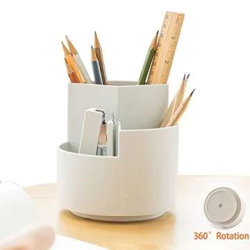 kaileyouxiangongsi Rotating Art Supply Organizer, Pen Holder 3 Compartments, School Supplies Organizer for Pen, Colored Pencil, Art Brushes, Gift for Teachers, Classmates, and Friends,White