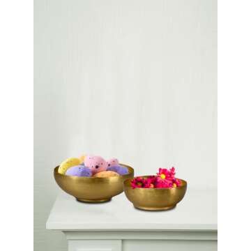 Serene Spaces Living Lightweight Antique Brass Decorative Bowl - Elegant Potpourri Catchall for Diwa...