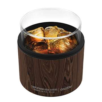asobu Insulated Whiskey Glass and Stainless Steel Sleeve (Wood)