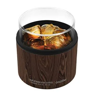 asobu Insulated Whiskey Glass and Stainless Steel Sleeve (Wood)