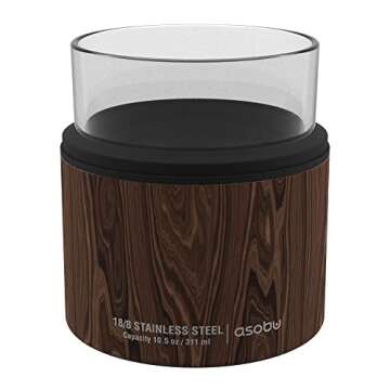 asobu Insulated Whiskey Glass and Stainless Steel Sleeve (Wood)