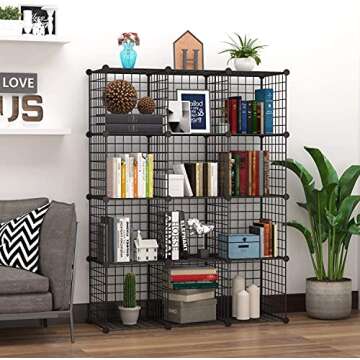 C&AHOME Wire Cube Storage, 12-Cube Storage Organizer Metal, C Grids Storage Bins Shelving, Modular B...