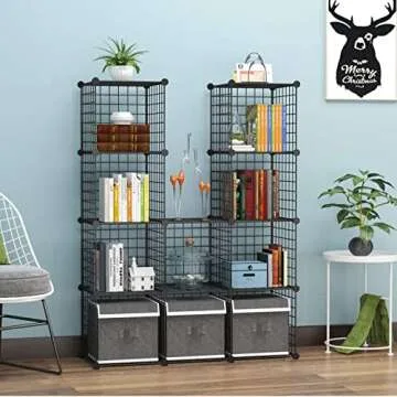 C&AHOME Wire Cube Storage, 12-Cube Storage Organizer Metal, C Grids Storage Bins Shelving, Modular Bookshelf Shelf, Closet Cabinet Ideal for Bedroom, Office 36.6”L x 12.4”W 48.4”H Black