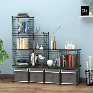 C&AHOME Wire Cube Storage, 12-Cube Storage Organizer Metal, C Grids Storage Bins Shelving, Modular Bookshelf Shelf, Closet Cabinet Ideal for Bedroom, Office 36.6”L x 12.4”W 48.4”H Black