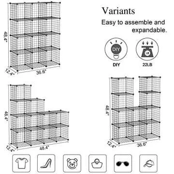 C&AHOME Wire Cube Storage, 12-Cube Storage Organizer Metal, C Grids Storage Bins Shelving, Modular Bookshelf Shelf, Closet Cabinet Ideal for Bedroom, Office 36.6”L x 12.4”W 48.4”H Black