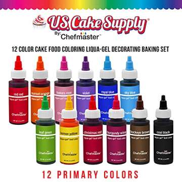 12 Food Color U.S. Cake Supply 2.3-Ounce Liqua-Gel Cake Food Coloring Variety Pack with Color Mixing...