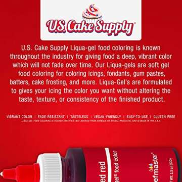 12 Food Color U.S. Cake Supply 2.3-Ounce Liqua-Gel Cake Food Coloring Variety Pack with Color Mixing Wheel - Made in the U.S.A.