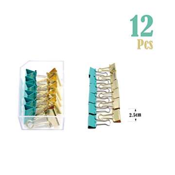 Gold Blue Binder Clips and Paper Clips Set (3-in-1 Boxed), for Office School Supplies Teachers Classroom Daily use