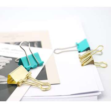 Gold Blue Binder Clips and Paper Clips Set (3-in-1 Boxed), for Office School Supplies Teachers Classroom Daily use
