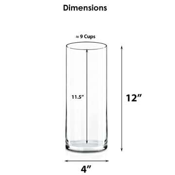 CYS Excel Clear Glass Cylinder Vase (H:12" D:4") | Multiple Size Choices Glass Flower Vase Centerpieces | Hurricane Floating Candle Holder Vase