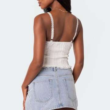 Women's Y2k Knit Crop Tank Top Sexy Spaghetti Strap Cute Going Out Tops Lace Trim Cami Bustier Shirt