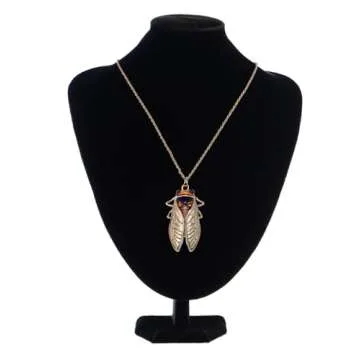 Alilang Big Antique Golden Tone Orange Amber Vintage Insect Cicada Beetle Bug Chain Pendant Necklace