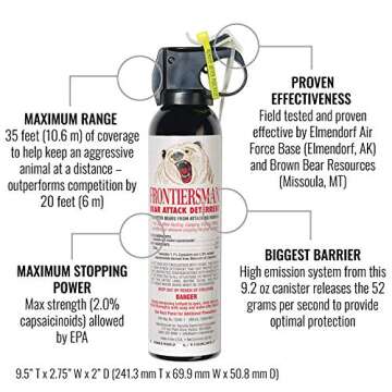 SABRE Frontiersman 9.2 fl oz. Bear Spray, Maximum Strength 2.0% Major Capsaicinoids, Powerful 35 ft....
