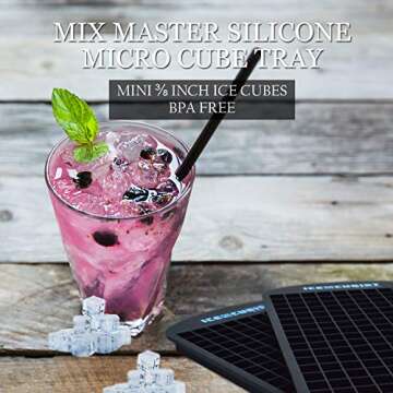 Mix Master Silicone Micro Cube Tray - Micro Mini ⅜ Inch Ice Cube Tray Mold 160 Nugget Cubes - 2 Tray Pack, BPA Free