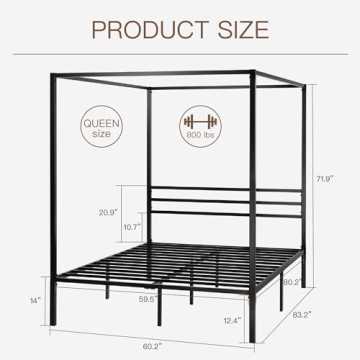 ikalido Queen Size Metal Canopy Bed Frame for Elegant Bedrooms