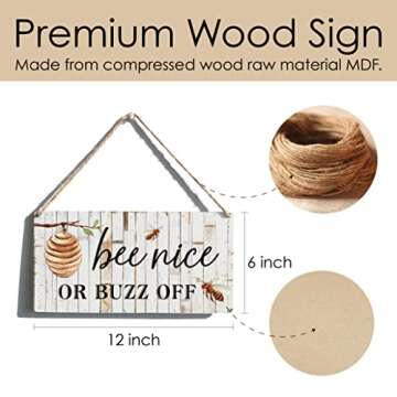 Bee Nice or Buzz Off Wooden Sign for Home Office
