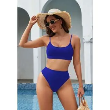 Pink Queen Women's High Cut High Waisted Cheeky Two Piece Bathing Suit Sapphire Blue M