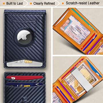 Mens Wallet For Airtag or Standard Use,KEMISANT Slim Front Pocket Wallet for Gift Men 11 Cards RFID Blocking