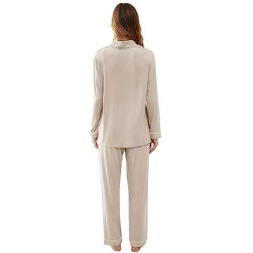 Joyaria Womens Button Down Pajamas Set Long Sleeve Viscose Pjs Set(Cream,L)