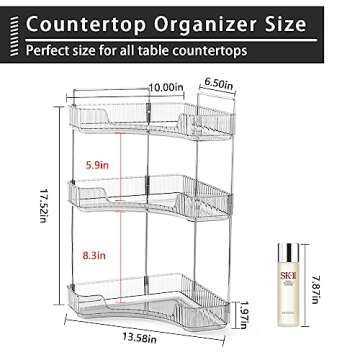 shuang qing 3-Tier Corner Bathroom Counter Organizer, Countertop Perfume Tray and Vanity Organizer, Makeup Cosmetic Storage, Corner Storage Organizers for Bathroom, Dresser,Kitchen (Grey)