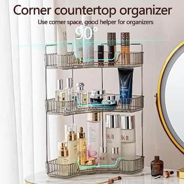 shuang qing 3-Tier Corner Bathroom Counter Organizer, Countertop Perfume Tray and Vanity Organizer, Makeup Cosmetic Storage, Corner Storage Organizers for Bathroom, Dresser,Kitchen (Grey)