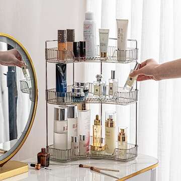 shuang qing 3-Tier Corner Bathroom Counter Organizer, Countertop Perfume Tray and Vanity Organizer, Makeup Cosmetic Storage, Corner Storage Organizers for Bathroom, Dresser,Kitchen (Grey)
