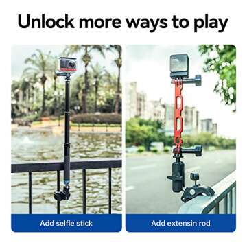 TELESIN Bike Motorcycle Handlebar Clamp Mount + Extension Rod + Phone Holder Accessories Bundle Kit, 360 Holder Clip Attachment Mounting for GoPro Max Hero13 12 Insta 360 Ace Pro2 DJI Action Accessory