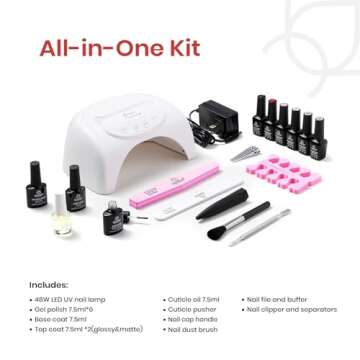 Beetles Gel Nail Polish Kit with U V Light Starter Kit, Black Red White Pink Shimmer Gel Polish Set,...