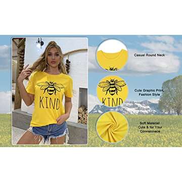 Be Kind Tshirt Women Cute Bee Graphic Shirt Funny Inspirational Teacher Short Sleeve Tees Tops Yellow