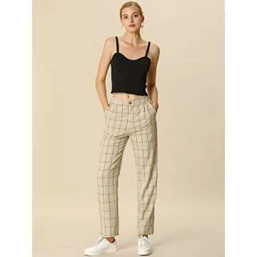 Allegra K Women's Plaid Pants for Work and Casual Wear
