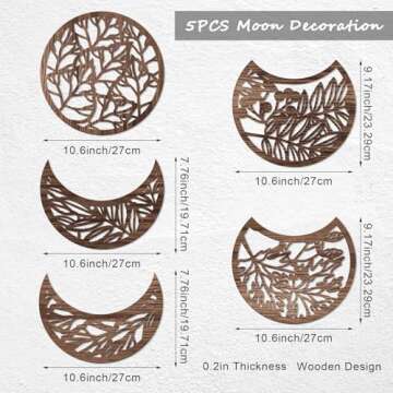 Jetec 5 Pcs Moon Phase Wall Decor Hanging Wooden Moon Phase Wall Art Nordic Art Boho Decor for Room ...
