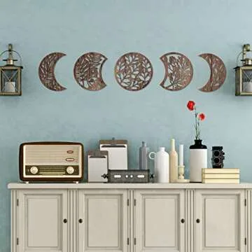 Jetec Moon Phase Wall Decor - Boho Wooden Art for Home